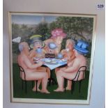 Beryl Cook - a signed limited edition print naked people having afternoon tea in the garden 52/650