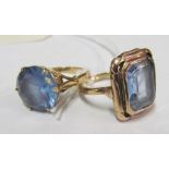 A 9ct cushion blue stone ring 8.5gms and 9ct blue stone ring 5.4gms