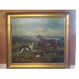 A modern oil on canvas hare coursing, in gilt frame