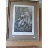 A print entitled 'Fairy Tales', another mother and child and another child and dog
