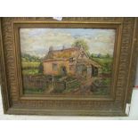 A small oil painting cottage, in gilt frame