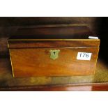 A 19th Century mahogany and satinwood strung tea caddy (replacement lids)