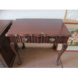 Four oak and cane chairs, an Edwardian chair and walnut side table