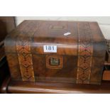 A Victorian walnut and Tunbridge style banded box