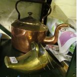 A copper kettle and a brass clog