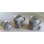 A Capodimonte style jug impressed mark B. Alonso and two Capodimonte style mugs with lizard handles