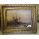 A 19thC oil on board view of Rotterdam signed Hardet R. in gilt frame