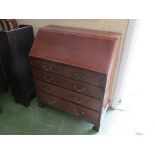 An Edwardian mahogany and satinwood banded bureau (foot a/f)