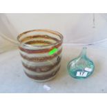An Isle of Wight glass vase brown bubble and stripe pattern and a green and blue mottled Isle of