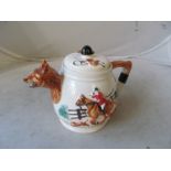 A matched fox hunting set; teapot, two jugs, sucrier, two tall jugs (a/f)