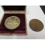 An 1865 medal and cased coin 1885