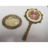 An oval frame lady and gent by carriage, small hand mirror porcelain back