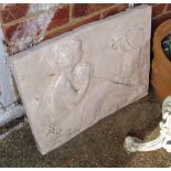 A plaster wall plaque classical lady and cherub with grapes