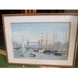 A watercolour Ships on The Thames and two other pictures