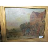 A 19th Century oil on canvas villagers outside inn, signed indistinctly