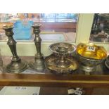 A pair silver-plated candlesticks and silver- plate