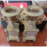 A pair brass urns and other brass