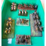 Seven Napoleonic War dioramas; artillery, cavalry et cetera