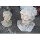 A stoneware garden bust of a classical gentleman and another