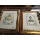 A pair of prints Victorian ladies, other prints and a mirror