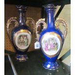 A pair blue and gilt vases (one restored)