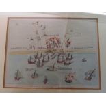A hand finished colour print The Attack made by the French on Brighthelmstone in 1545