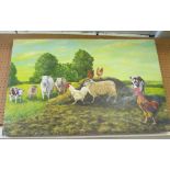 P Marchand - oil on canvas farmyard animals