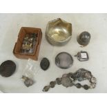 A silver compact, box, lighter, medals etc