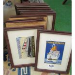 Twelve framed postcards ships