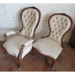 A pair gent's and ladies buttonback chairs on cabriole legs
