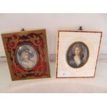 A miniature of an 18th Century lady and another in a boulle style frame