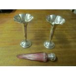 A pair silver spill vases and scent bottle