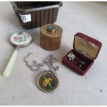 A famille rose hand mirror, brass box et cetera