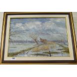 An oil on canvas flooded fields signed Ceaser framed
