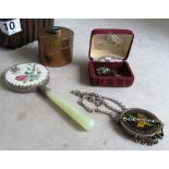 A famille rose hand mirror, brass box et cetera