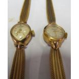 A 9ct gold circular ladies Nivada watch and strap and another oval one in blue case 29.2g all in