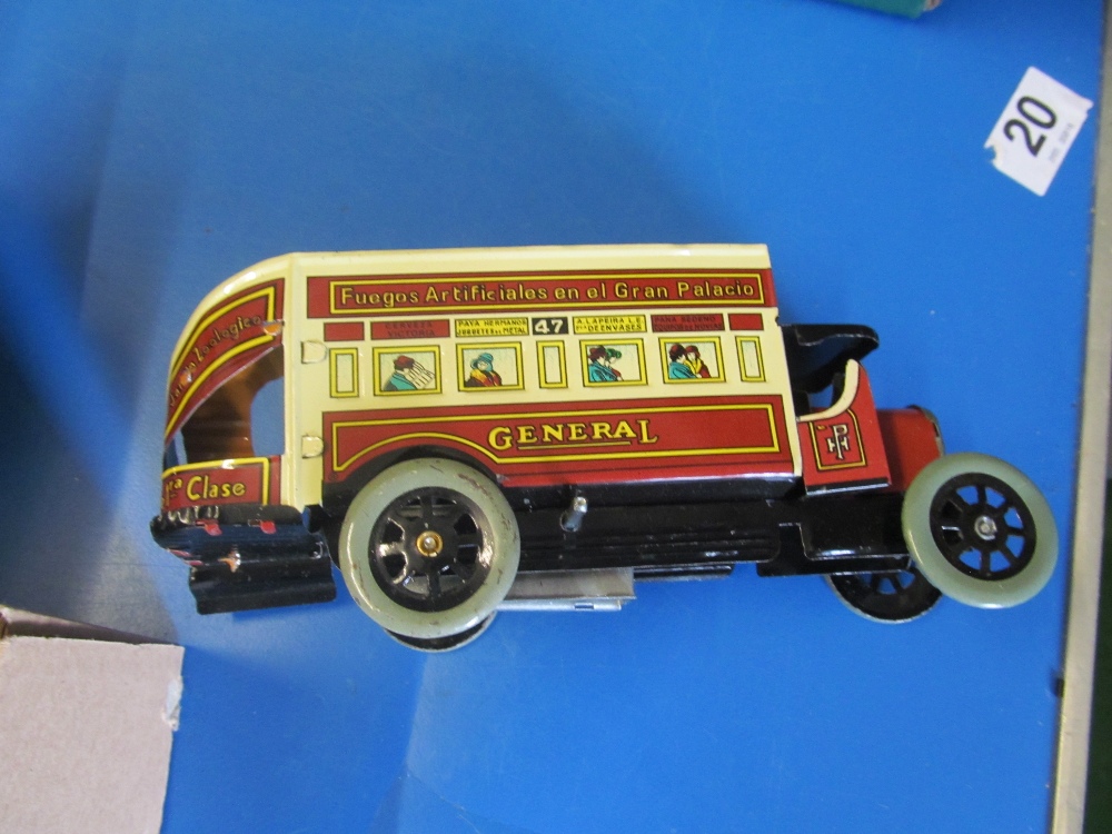 A modern tinplate motorcycle rider, a vintage bus (both boxed) and modern chess set - Image 4 of 4