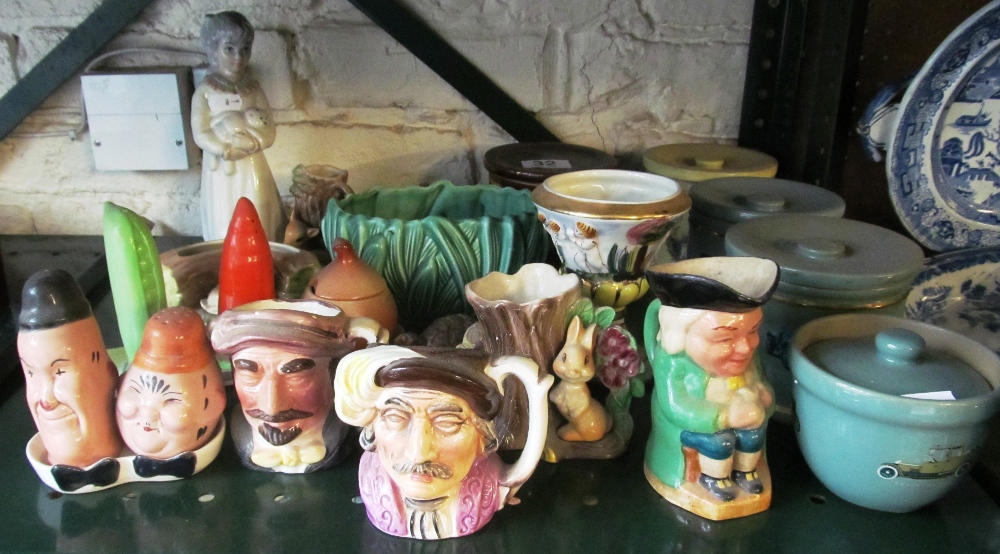 A Carlton Ware condiment, Beswick condiment Laurel and Hardy, SylvaC et cetera including Denby