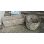 A garden trough and a stoneware planter