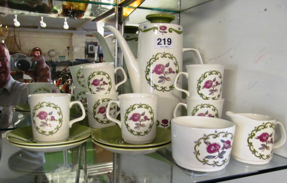 A 1960s Studio Meakin coffee set six cups and saucers, coffee pot, milk and sugar