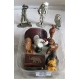 Various miniature carved and other animals et cetera