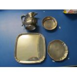 Two plated trays, bowl and coffee pot