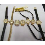 A ladies Nivada watch, Helmer watch no strap, another no strap, two Seiko watches, Enica watch 19.7g