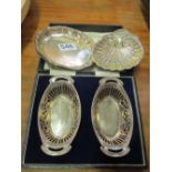 A pair 800 dishes, pair silver dishes (i.c) and a silver shell dish