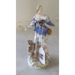 A 19th Century Meissen figure of a lady in blue and floral dress, impressed mark 1784, 31 in red and