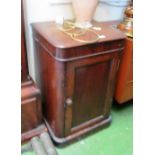 A Victorian mahogany bedside with hinged lid revealing wash bowl