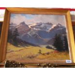 C. Parisod - oil on canvas snow-capped mountains in gilt frame