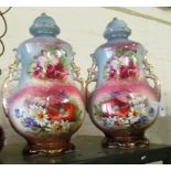 A pair of Edwardian garniture vases decorated flowers