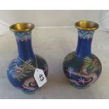 A pair cloisonné vases decorated dragons on a blue ground