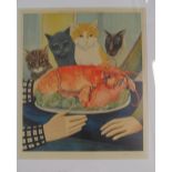 A signed Beryl Cook limited edition print 'Four Hungry Cats and a Lobster' published Alexander